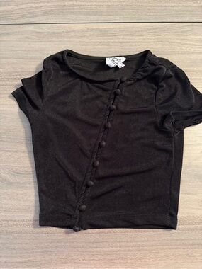Princess Polly Black Short Sleeve Button-Front Crop Top